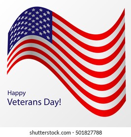 Honoring all who served. Happy Veterans day greeting card. Flag for Veterans Day. Vector illustration on the theme: 11th November, patriotism, holiday, war, peace, happiness, pride, America, USA