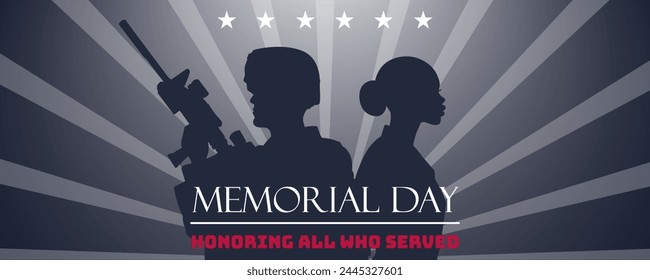 Honoring all who served horizontal banner. Vector graphic
