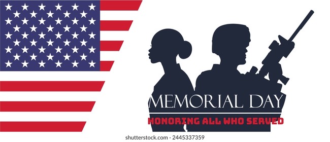 Honoring all who served horizontal banner. Vector graphic