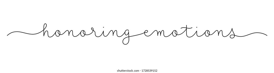 HONORING EMOTIONS black vector monoline calligraphy banner with swashes
