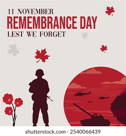 Honoring Remembrance Day post. November 11 Tribute to Veterans and Fallen Heroes. Celebrating Courage. Sacrifice, Patriotism, Memorial Symbols, Military Pride, social media poster, vector