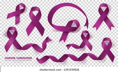 Honors Caregivers. National Family Caregivers Month. Plum Color Ribbon Isolated On Transparent Background. Vector Design Template For Poster.