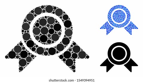 Honour medal composition of round dots in different sizes and shades, based on honour medal icon. Vector round elements are grouped into blue composition.