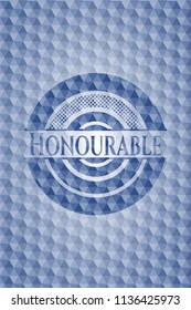 Honourable blue badge with geometric background.
