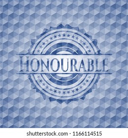 Honourable blue badge with geometric pattern.