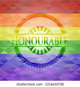 Honourable emblem on mosaic background with the colors of the LGBT flag