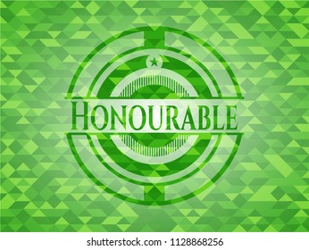 Honourable green emblem. Mosaic background