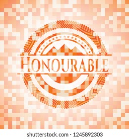 Honourable orange tile background illustration. Square geometric mosaic seamless pattern with emblem inside.