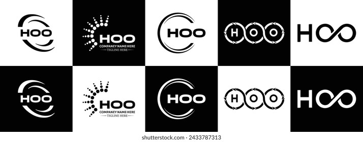 HOO logo. H O O design. White HOO letter. HOO, H O O letter logo design. Initial letter HOO linked circle uppercase monogram logo.