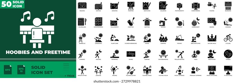 Hoobies And Freetime Solid Editable Icons set