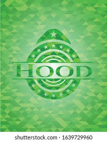 Hood green mosaic emblem. Vector Illustration. Detailed.