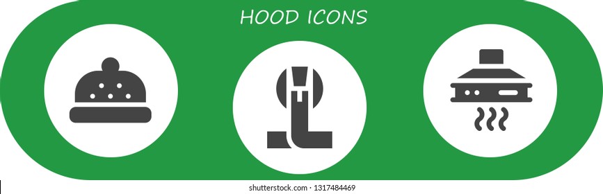 hood icon set. 3 filled hood icons.  Simple modern icons about  - Bonnet, Cobra, Extractor hood