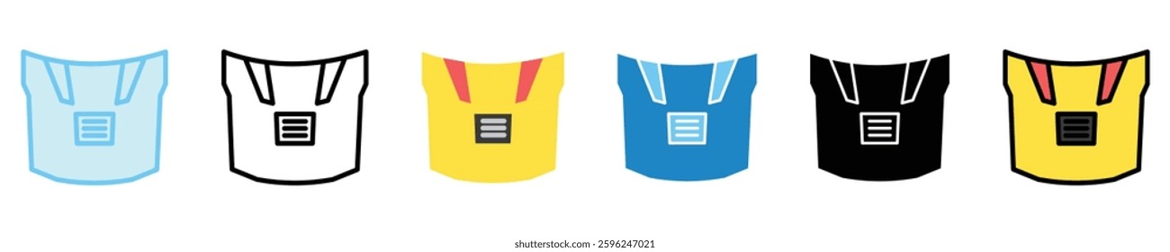 Hood multi style icons set. use for modern concept, print, UI, UX kit, web and app development. Vector EPS 10, related to car service, auto garage, car spare part.