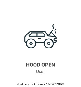 Hood open outline vector icon. Thin line black hood open icon, flat vector simple element illustration from editable user concept isolated stroke on white background