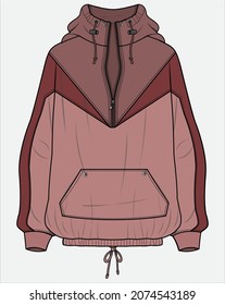 HOODED ANORAK WITH CHEVRON CUT AND DEW DEATIL DESIGNED FOR WOMEN AND TEEN GIRLS IN VECTOR ILLUSTRATION