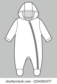 Hooded baby jumpsuit with a zipper on front