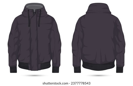 Hooded bomber jacket template front and back view