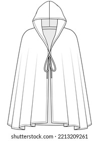 hooded cape poncho cloak coat fashion flat sketch vector illustration template