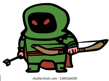 hooded dark archer with bow and arrow