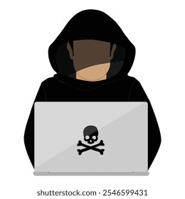 Conceito de segurança online de hacker encapuzado. Ícone vetorial de hackers e cibercriminosos