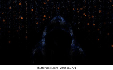 A hooded hacker s silhouette with glasses, set against binary code displayed on a monitor a striking vector illustration of cyber threats.