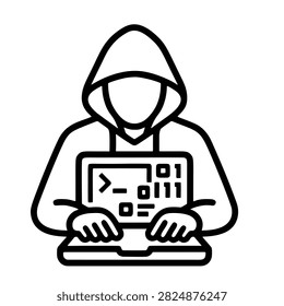 Hooded Hacker Using Laptop Cybersecurity Threat Vector Illustration