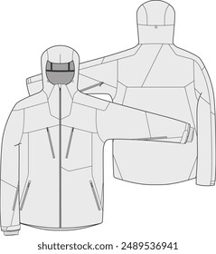 Hooded Hard Shell Jacket Ski Parka Design Vector CAD Outerwear Template