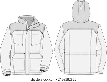 Hooded Hunting Jacket Work Parka Design Vector Template	