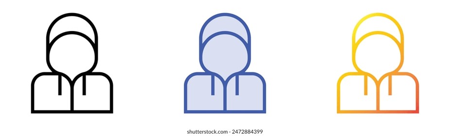 hooded icon. Linear, Blue Fill and Gradient Style Design Isolated On White Background