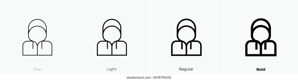 hooded icon. Thin, Light Regular And Bold style design isolated on white background