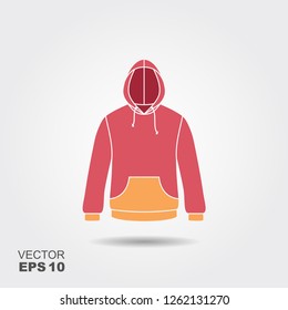 Hooded jacket flat icon with shadow. Sportswear illustration