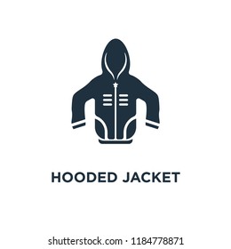 Hooded Jacket icon. Black filled vector illustration. Hooded Jacket symbol on white background. Can be used in web and mobile.