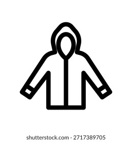 Icono de chaqueta con capucha. Ilustración de contorno negro simple para ropa y gráficos de moda