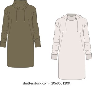 hooded midi long sleeve sweat dress