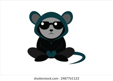 A hooded mouse wearing glasses, exuding a cool and confident vibe, in a vector art illustration.