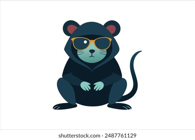 A hooded mouse wearing glasses, exuding a cool and confident vibe, in a vector art illustration.