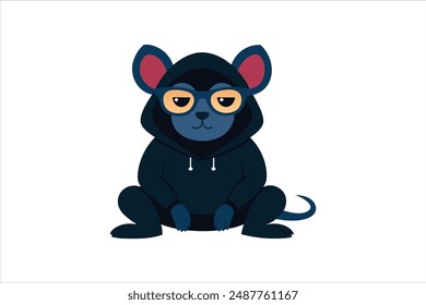 A hooded mouse wearing glasses, exuding a cool and confident vibe, in a vector art illustration.