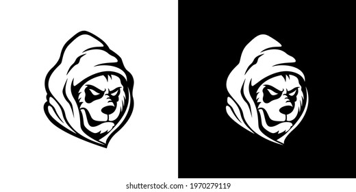 The hooded panda head line art logo is suitable for brand logos, team logos, icons or symbols.