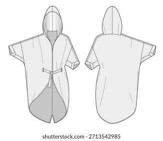 Diseño de Vector poncho con capucha maqueta de Plantilla plano técnico.