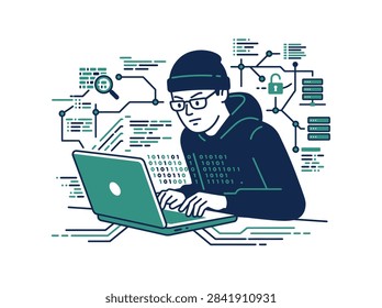A hooded programmer typing rapidly on a modern laptop computer