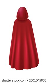 Hooded red mantle back view realistic vector illustration