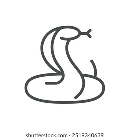 Ícone de Cobra com capuz. Ilustração de Linha Fina de uma Cobra com Capuz Espalhado, Representando Perigo, Vida Selvagem e Répteis. Perfeito para a natureza, animal, e ano da cobra desenhos do zodíaco asiático.