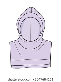 Dibujo plano técnico de diseño de Vector snood con capucha.