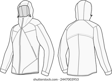 Hooded Sport Jacket Design Fashion Illustration Vector Template Front and Back View