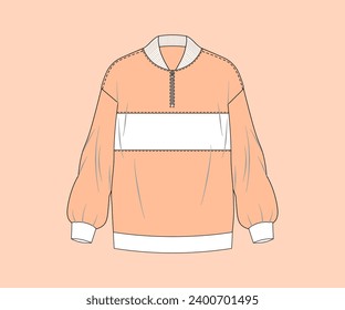HOODED SPORTY CROP SWEAT TOP DESIGNED FOR WOMEN AND TEEN GIRLS IN VECTOR FILE