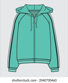 HOODED SPORTY SWEAT TOP WITH  TIPPING DETAIL ON RAGLAN SLEEVES DESIGNED FOR WOMEN AND TEEN GIRLS IN VECTOR FILE