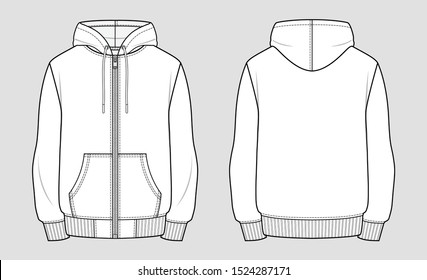 Hooded sweat jacket with zipper. Mockup template.