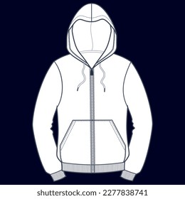 hooded or hooded sweater, front and back, drawing flat sketches with mud vector illustration