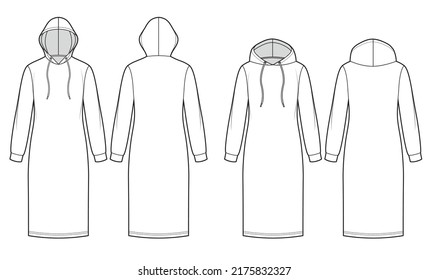 Hooded sweatshirt dress, fashion sketch.