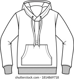Hooded Sweatshirt Men Fashion Flat Sketch Stock Vector (Royalty Free ...